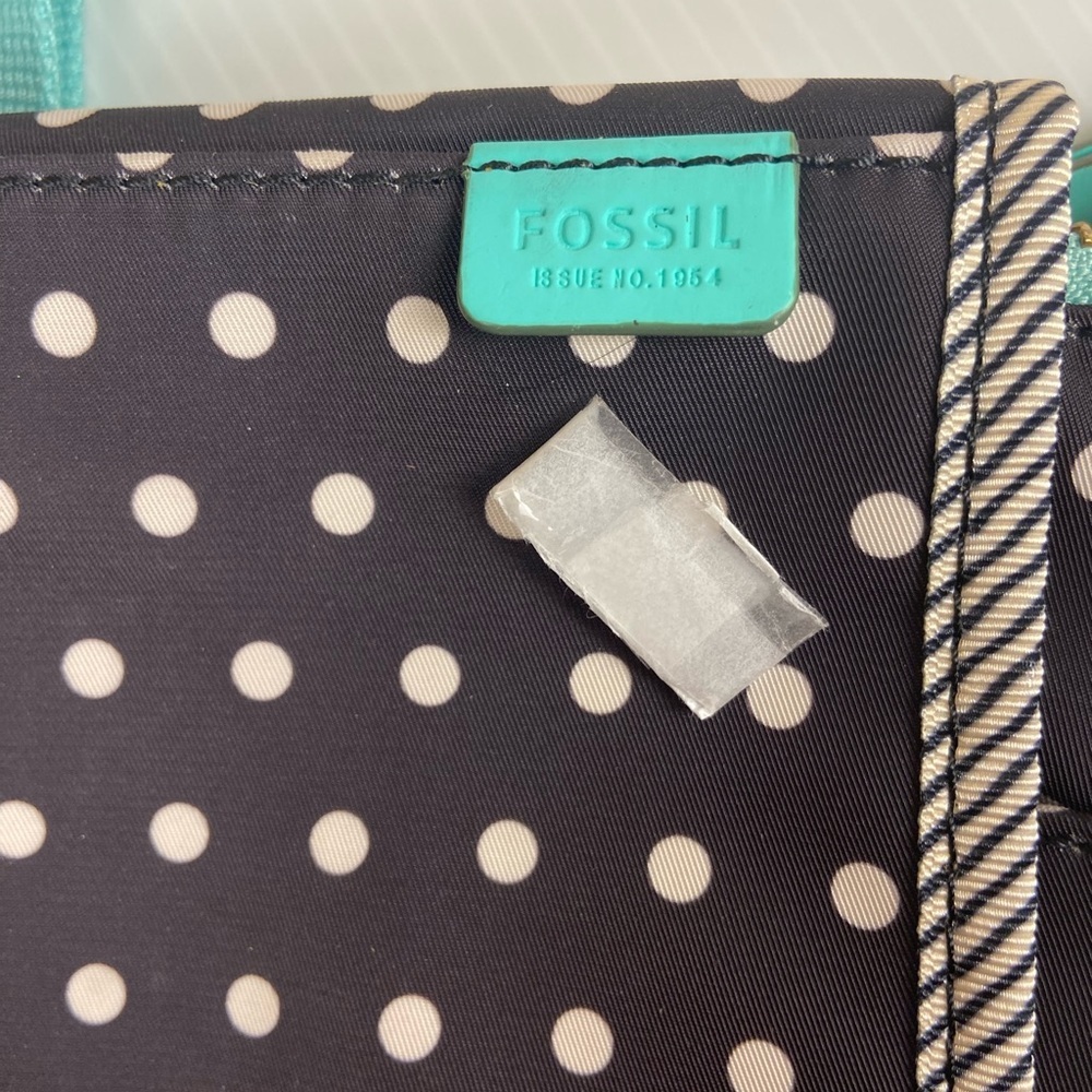 Fossil Black Polka Dot Coated Crossbody Aqua Strap Water Resistant - Picture 8 of 16